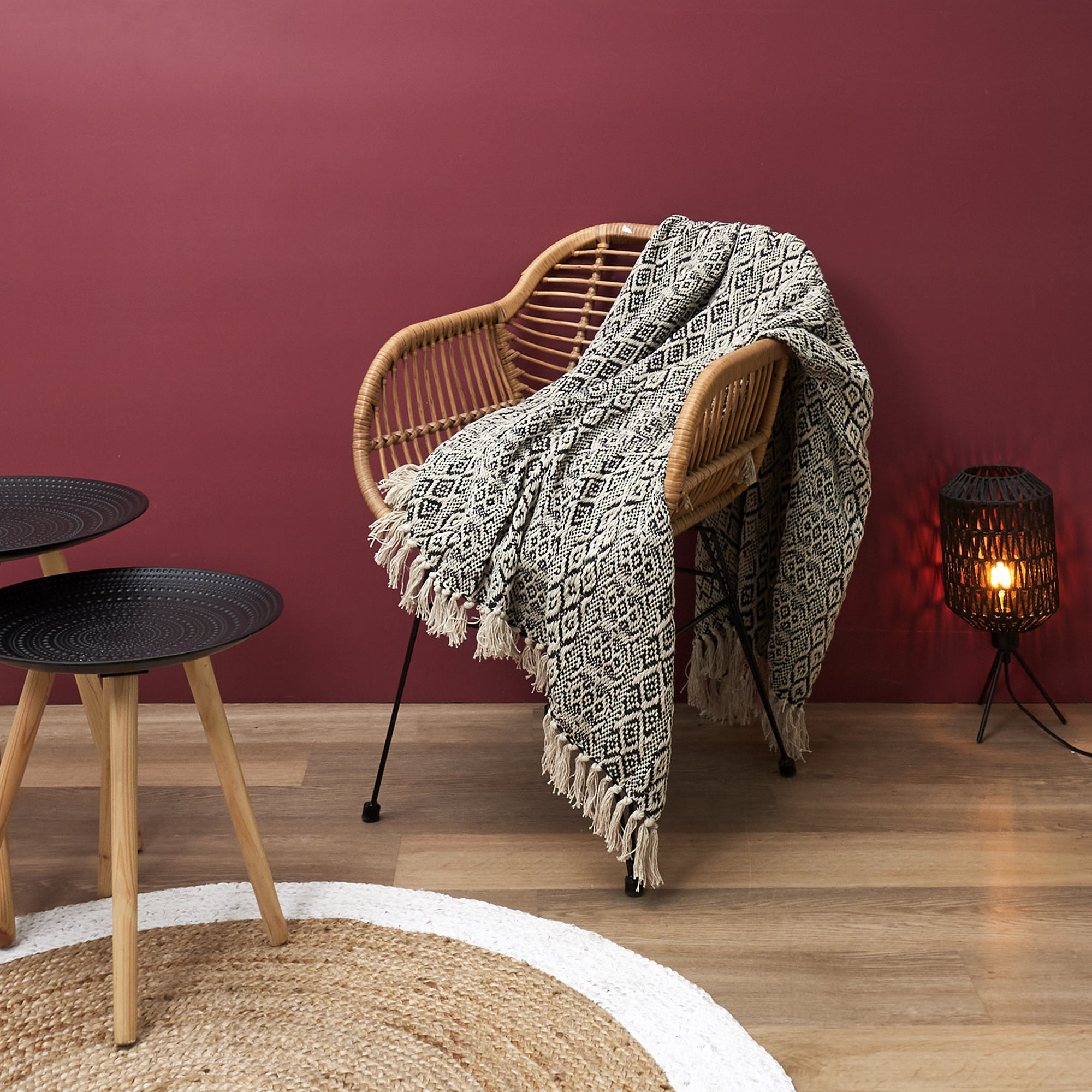 Plaid 130x150 cm en tissu imprimé terracotta - BALI | Maison et Styles