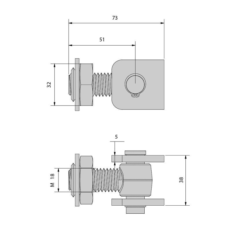 Gond à souder avec chape réglable à souder M18 - 150 kg - 2