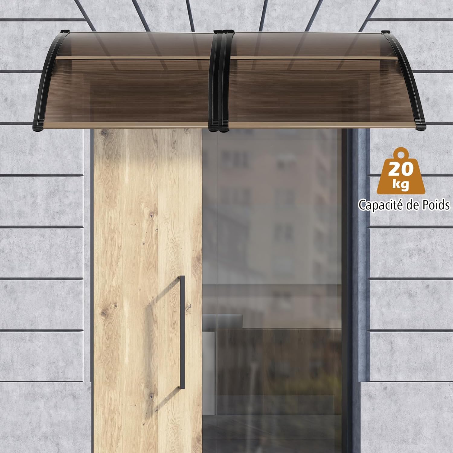 122 x 99 cm Toldo para porta de entrada Proteção solar, Toldo para portas e janelas exteriores Placa de policarbonato castanho - 7