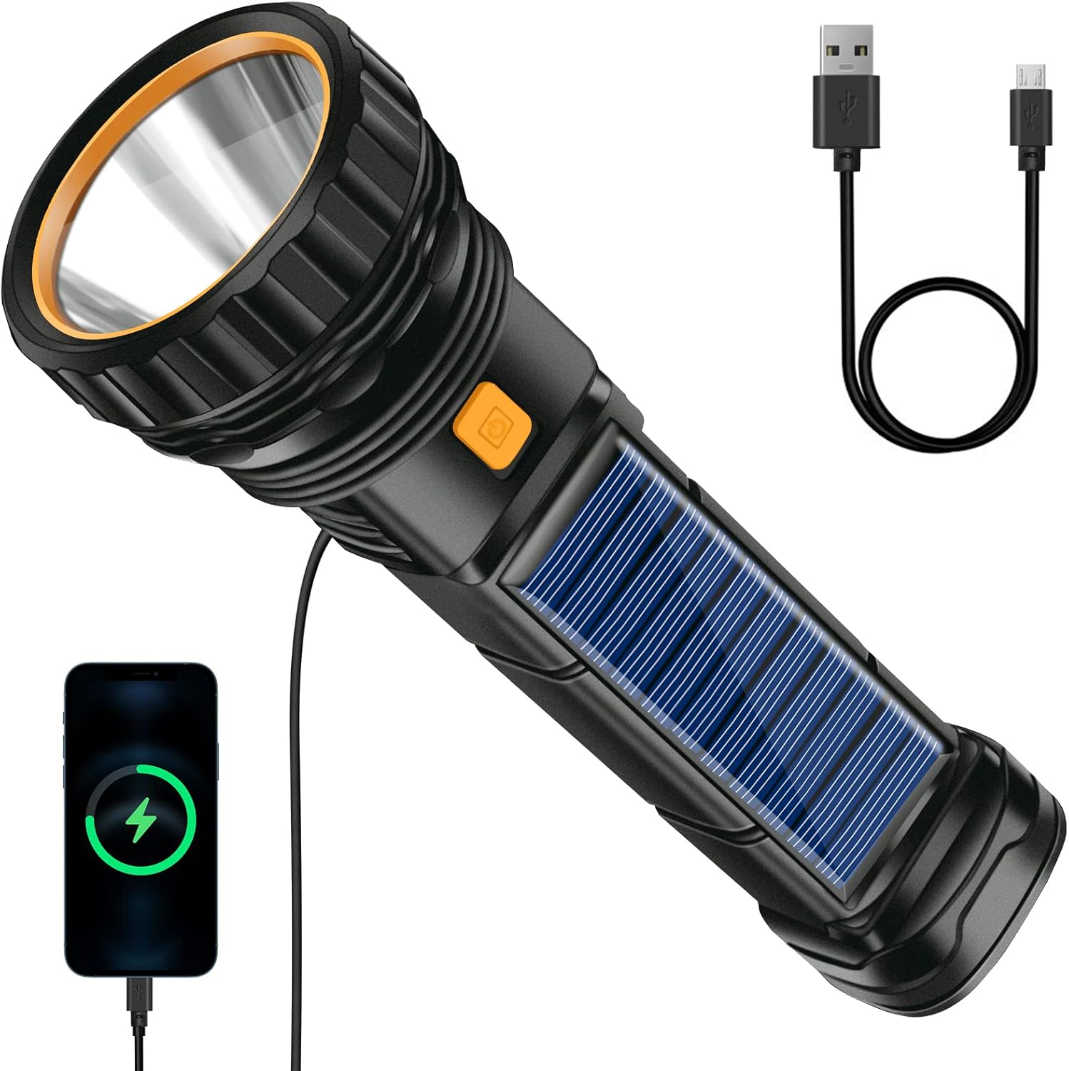 Wodoodporna latarka solarna LED – ładowana przez USB + powerbank 1200 WmAh – kemping i pomoc w nagłych wypadkach