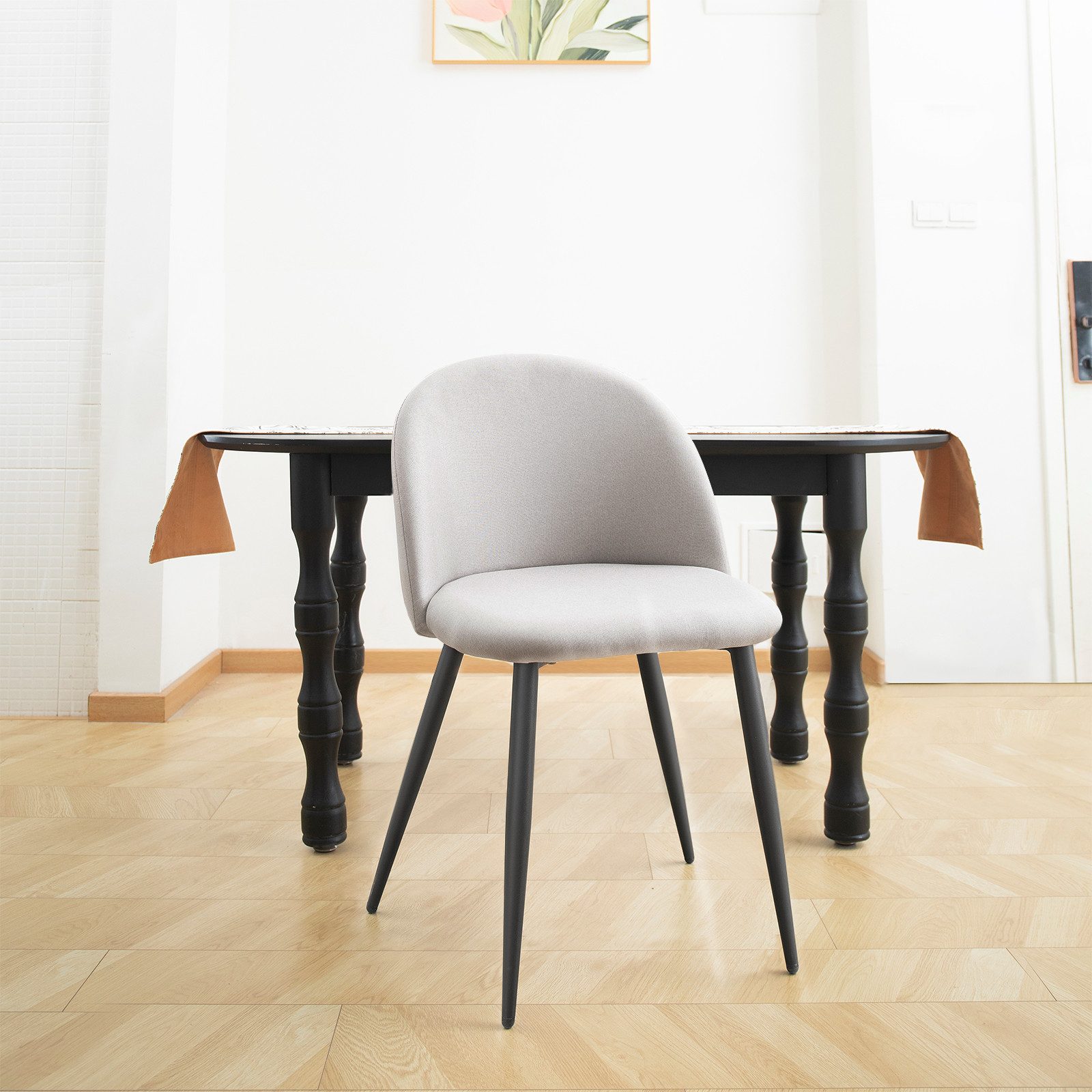 Set di 4 Sedie da Sala da Pranzo Ergonomiche in Lino, Comode, con Struttura Metallica Resistente - 3