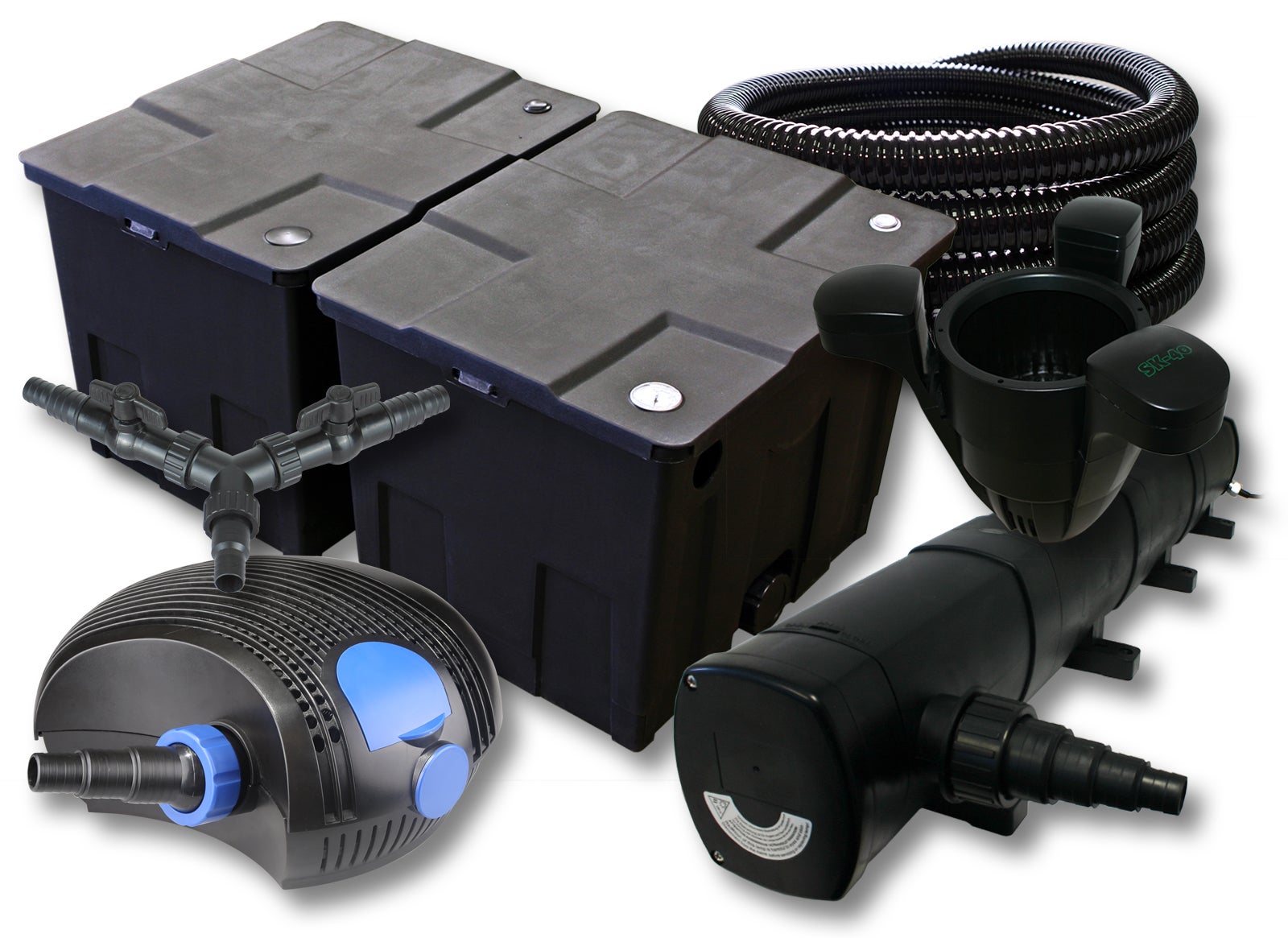 Kit Complet Bassin SunSun CBF-350 + Pompe 8000 L/h + UV 36W + Écumeur + Fontaine – Pour Étang Jusqu’à 12000 L – Eau Claire Et Saine