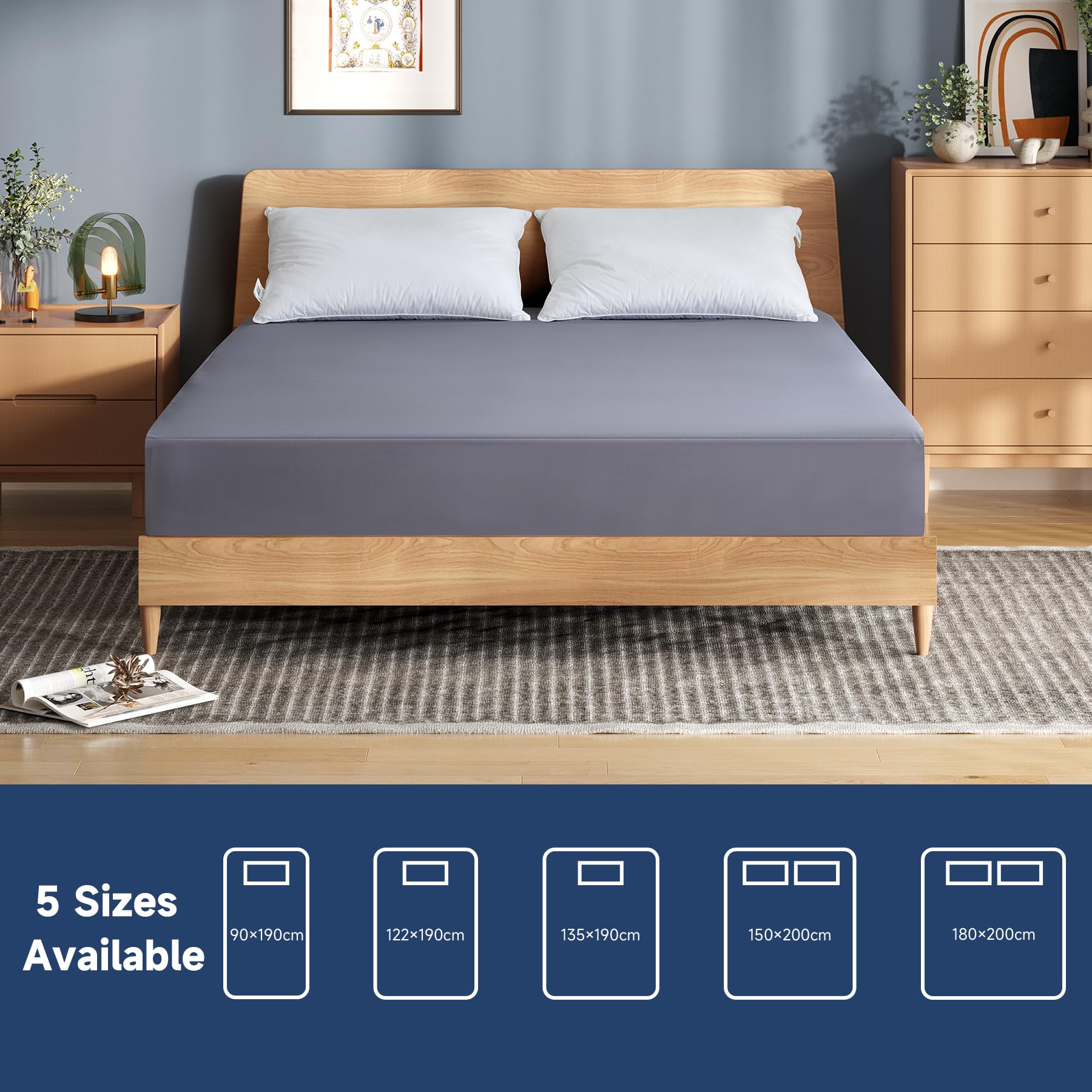 Protège Matelas Imperméable et Anti-acariens, Alaise 180 x 200 Imperméable, Premium Respirant Housse Matelas, Imperméable Drap Housse, (Gris foncé) - 8