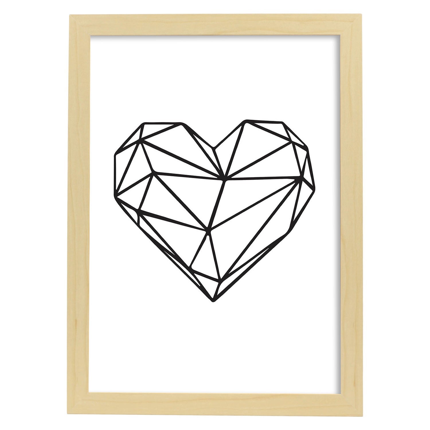 Poster con dibujo nordico de lineas. lamina corazon, ilustrada con con lineas y formas marco blanco - a3