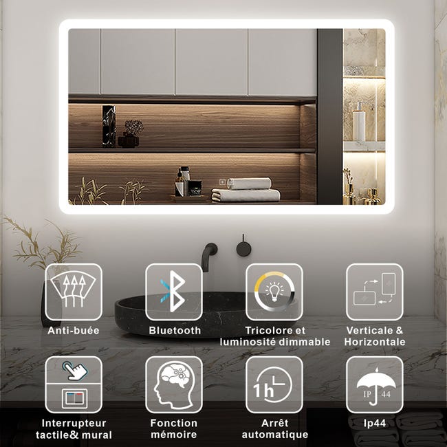 LUVODI Miroir LED Salle de Bain Bluetooth Rectangulaire - Miroir Lumineux Réglable avec Anti-buée IP66 - Interrupteur Tactile - 100×70cm LUVODI Miroir LED Salle de Bain Bluetooth Rectangulaire - Miroir Lumineux Réglable avec Anti-buée IP66 - Interrupteur Tactile - 100×70cm