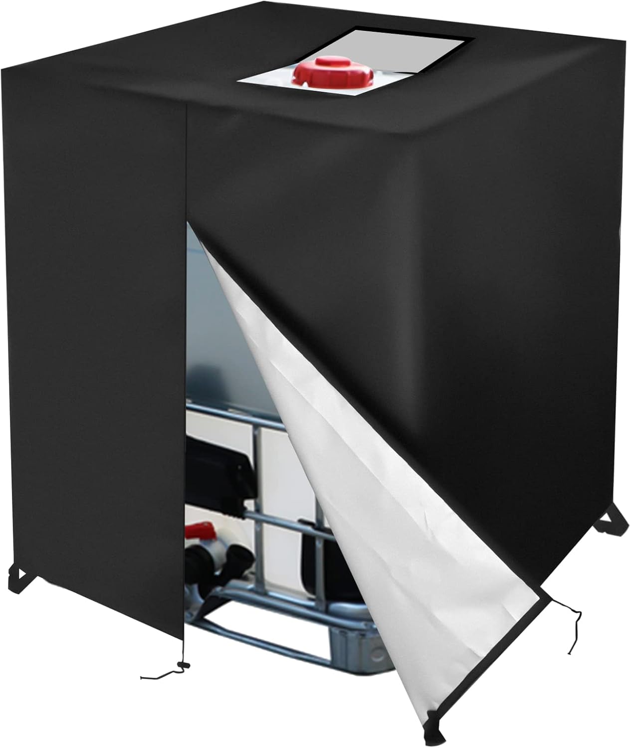 Torba transportowa IBC 120 x 100 x 116 cm z zamkiem błyskawicznym, pokrowiec ochronny na zbiornik na wodę zewnętrzny 1000 l 420D (czarny)