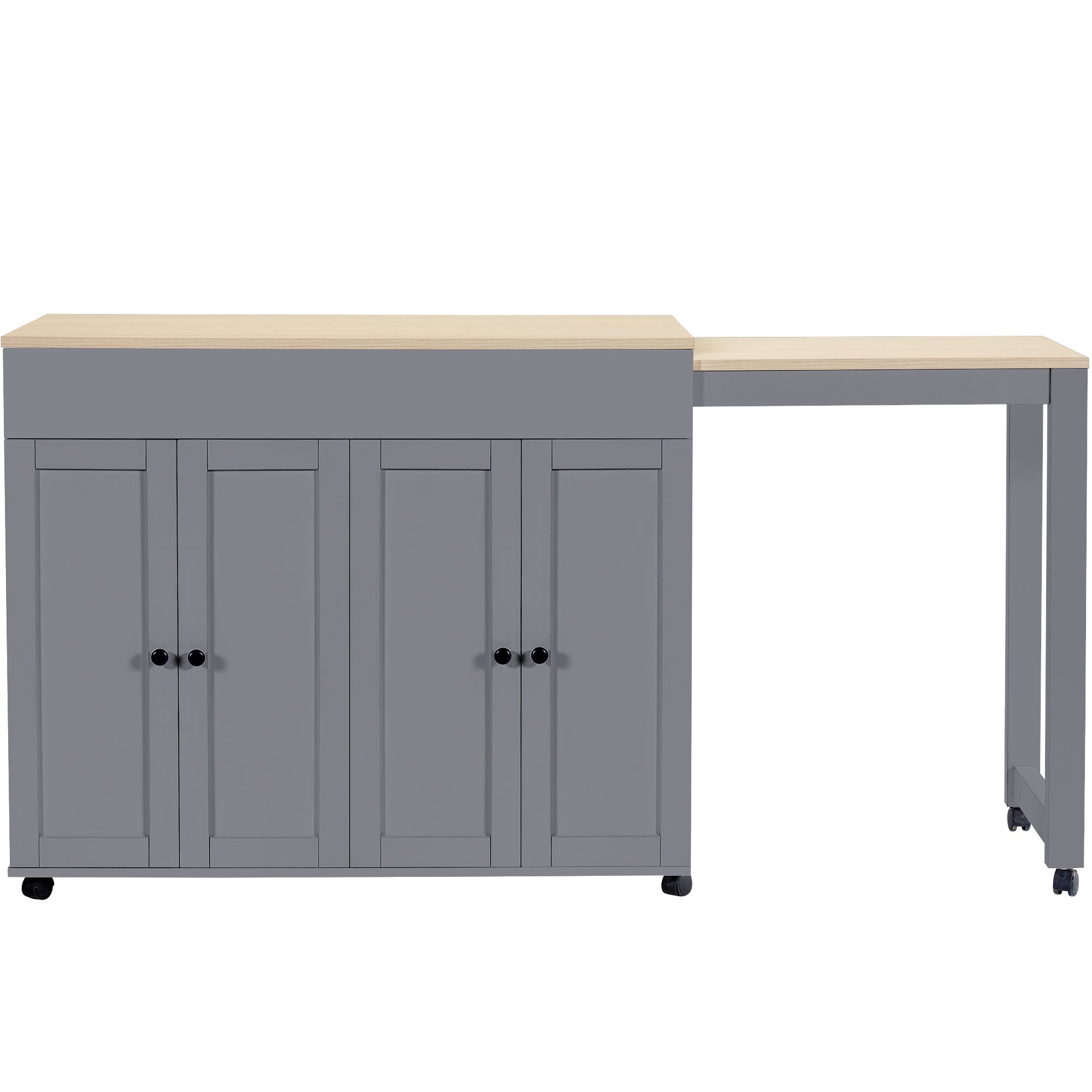 Wyspa kuchenna z rozkładanym stołem jadalnym i 4 drzwiami - 118/180 x 50 x 94 cm - MDF - Szara - 9