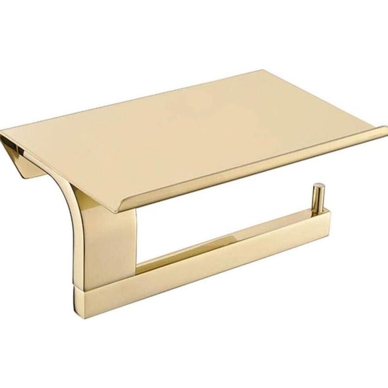 Uchwyt na papier toaletowy z półkami, ścienny uchwyt na papier toaletowy do łazienki, stal nierdzewna, złoty