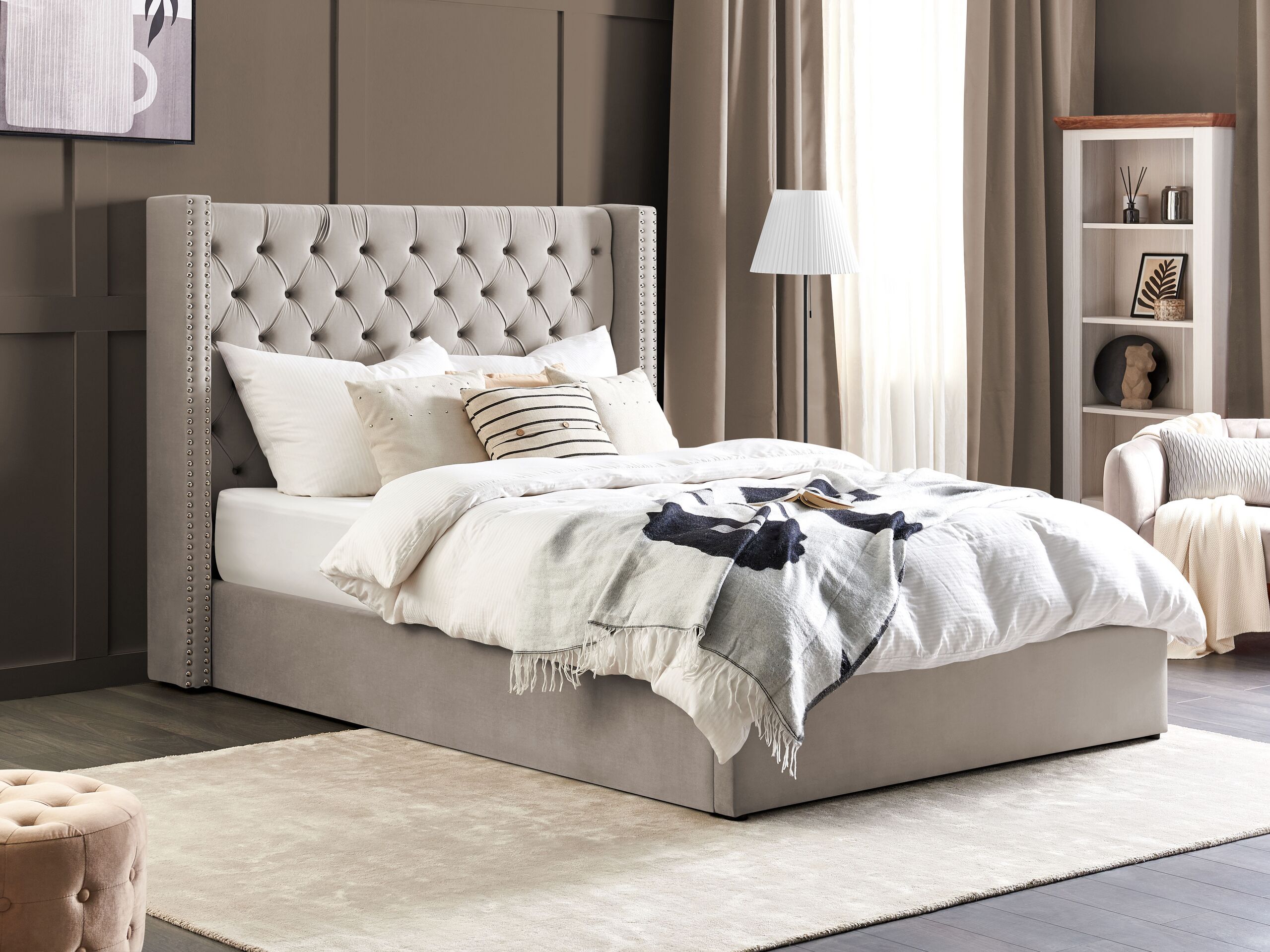 Letto contenitore Velluto LUBBON 160 x 200 cm Grigio chiaro - 2
