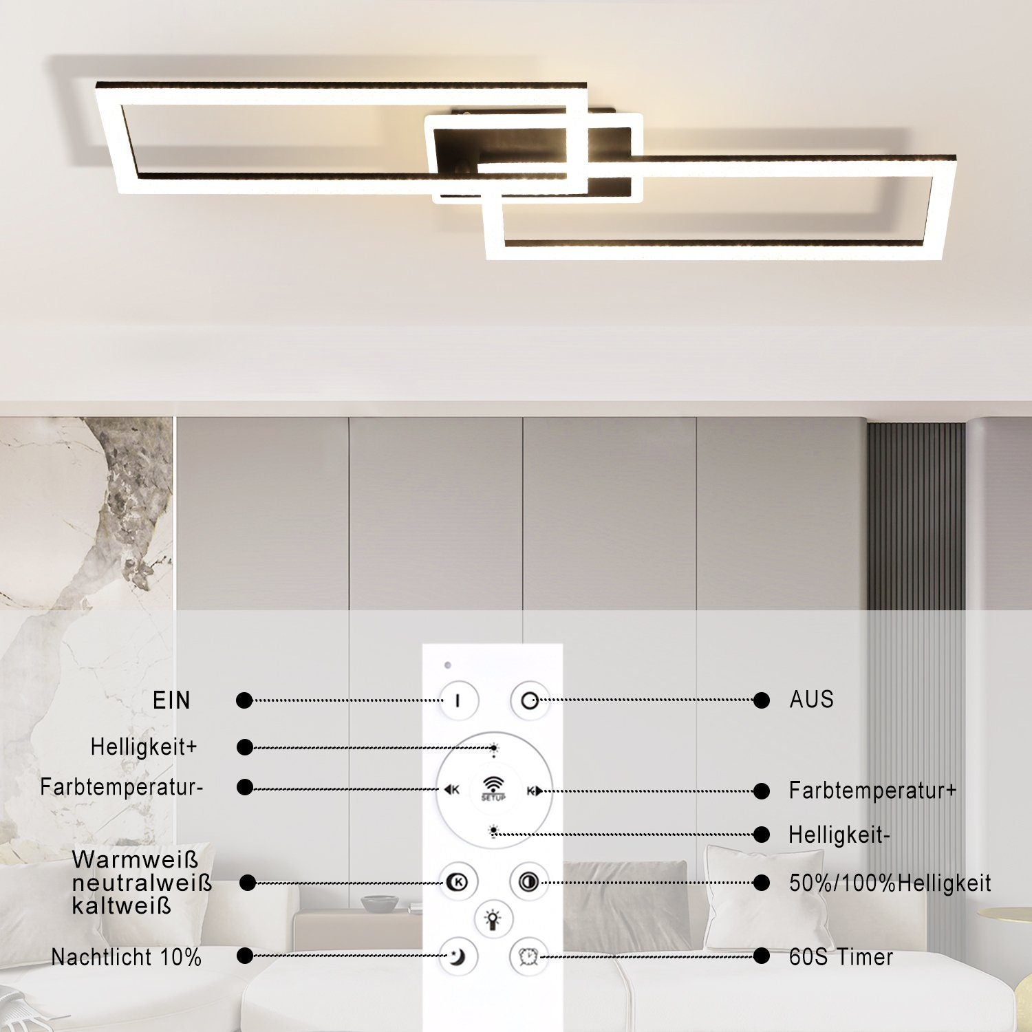 NETTLIFE Plafón LED regulable diseño moderno 56W negro - 4