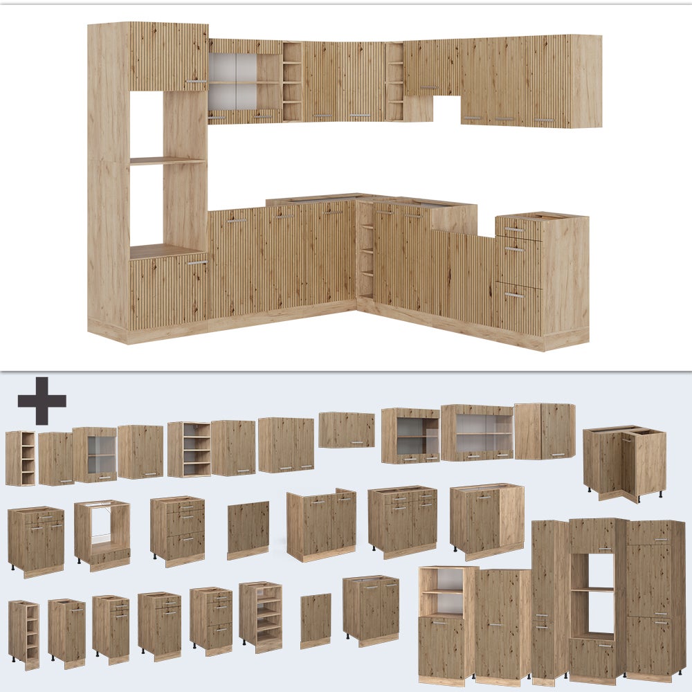Vicco Cuisine en angle R-Line, Chêne Artisan/Chêne de force doré, 247 x 237 cm, PT Chêne - 8