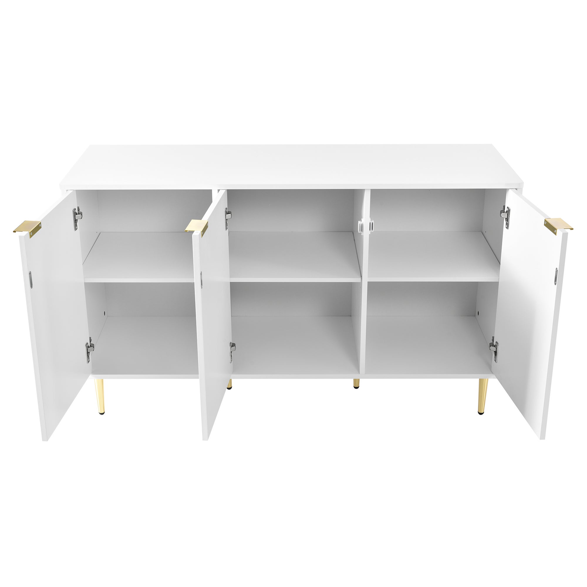 Buffet avec 6 compartiments - pieds et poignées plaqués dorés - style contemporain - blanc - 8