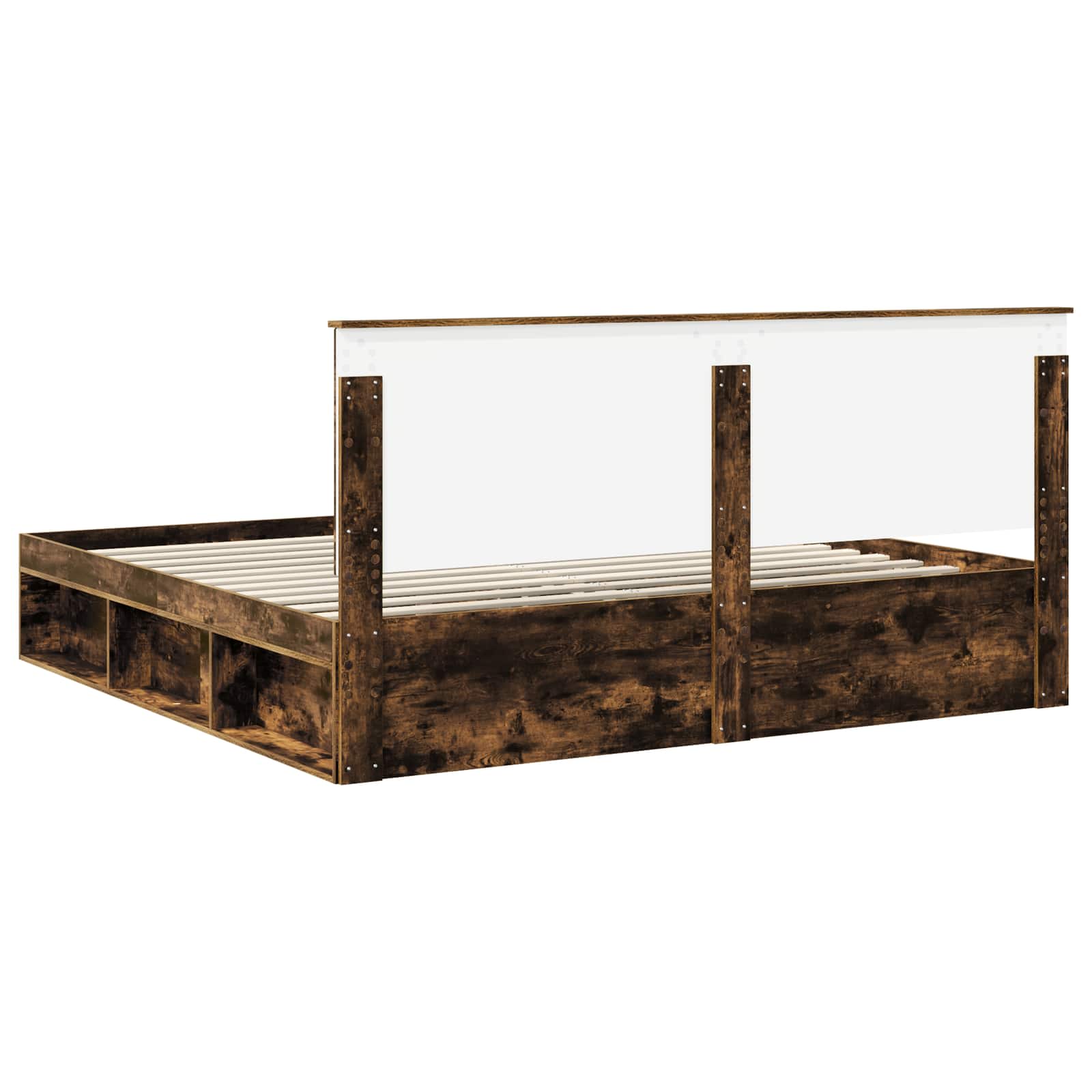 Cadre de lit en bois de pin massif, chêne fumé, pour la chambre, 200 × 200 cm - 9
