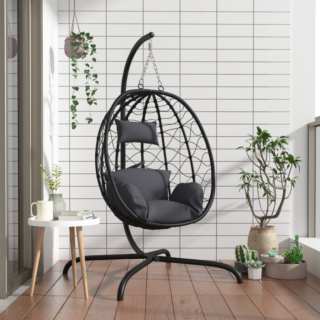 Cadeira ovo suspensa com almofada de aço e rattan sintético antracite - 2