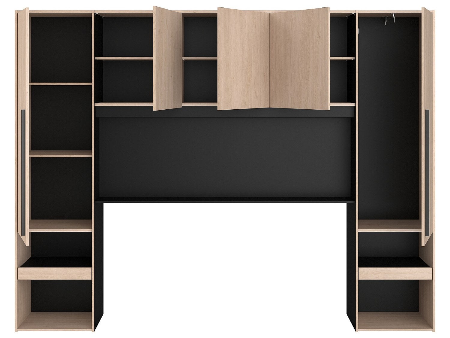 Pont de lit avec rangements - Avec LEDs - L265 cm - Coloris : Naturel et noir - VELONA - 8