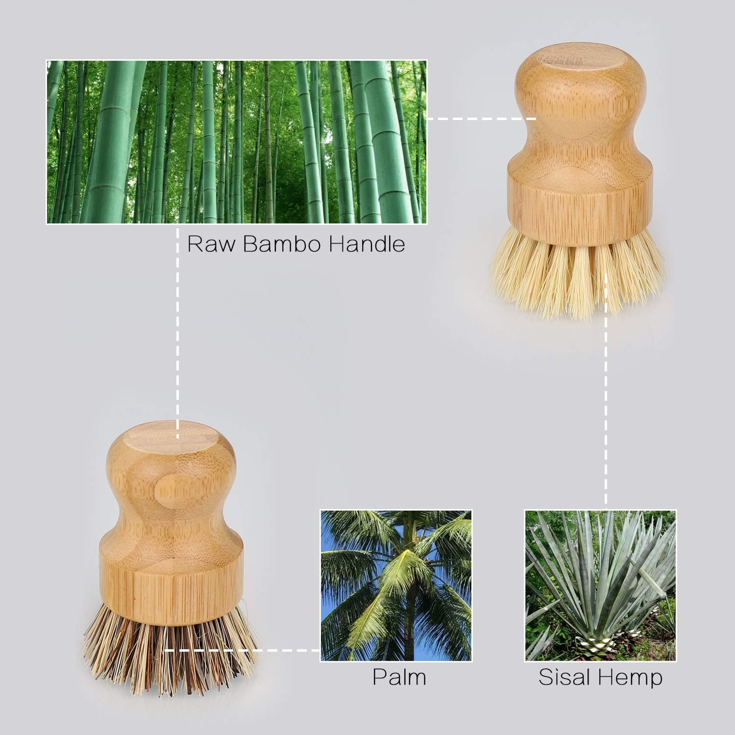 2 Pcs Brosse Vaisselle en Bambou, Brosse a Champignon de Nettoyage pour Évier de Cuisine, Brosse Vaisselle Domestique avec Poils Durs et Doux - 3