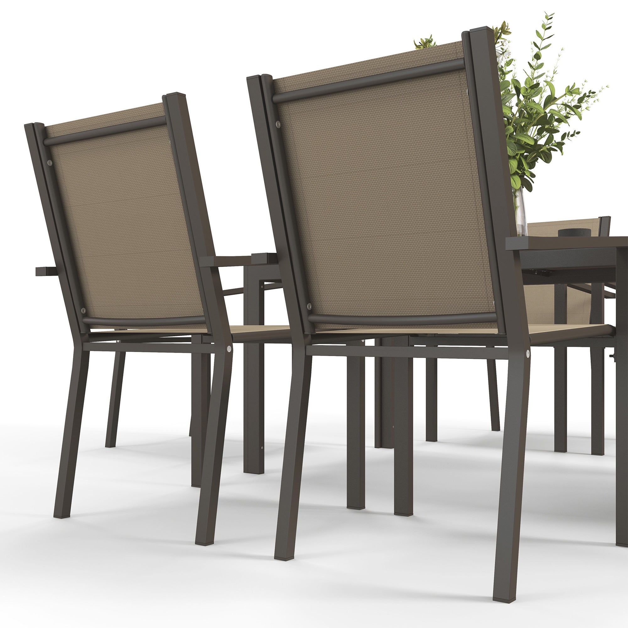 Conjunto de Jardín Outsunny Acero, Textilene Caqui 150x90x73 cm - 5