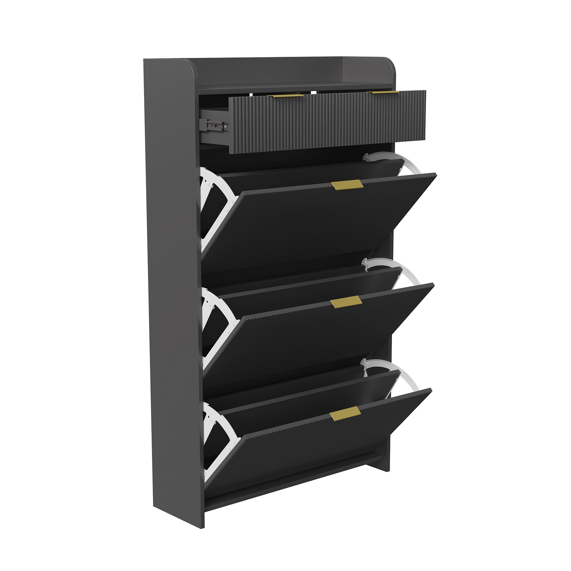 Meuble à chaussures étroit, en bois, doté de 3 portes rabattables et de 2 tiroirs, idéal pour l'entrée ou le couloir, Noir - 10