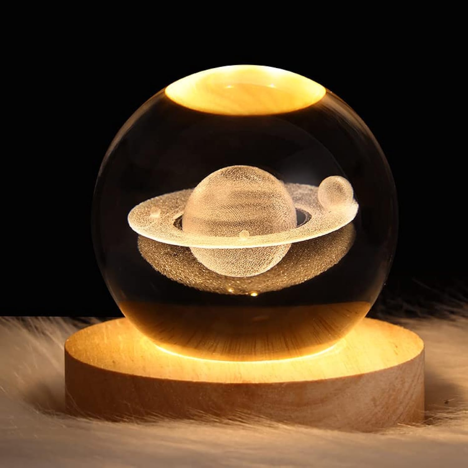 Lampka nocna LED 3D kula kryształowa Saturn dla dzieci z podstawką, lampka nocna galaktyka, idealny prezent