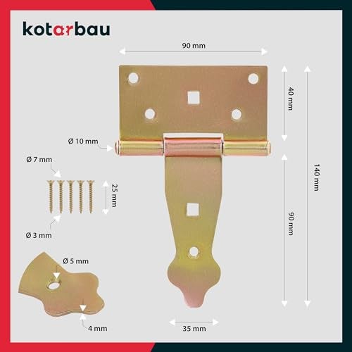 Lot de 2 Charnières de Porte en Croix Galvanisé - 100 mm - Doré - Charnière à Portail de Jardin - KOTARBAU - 3