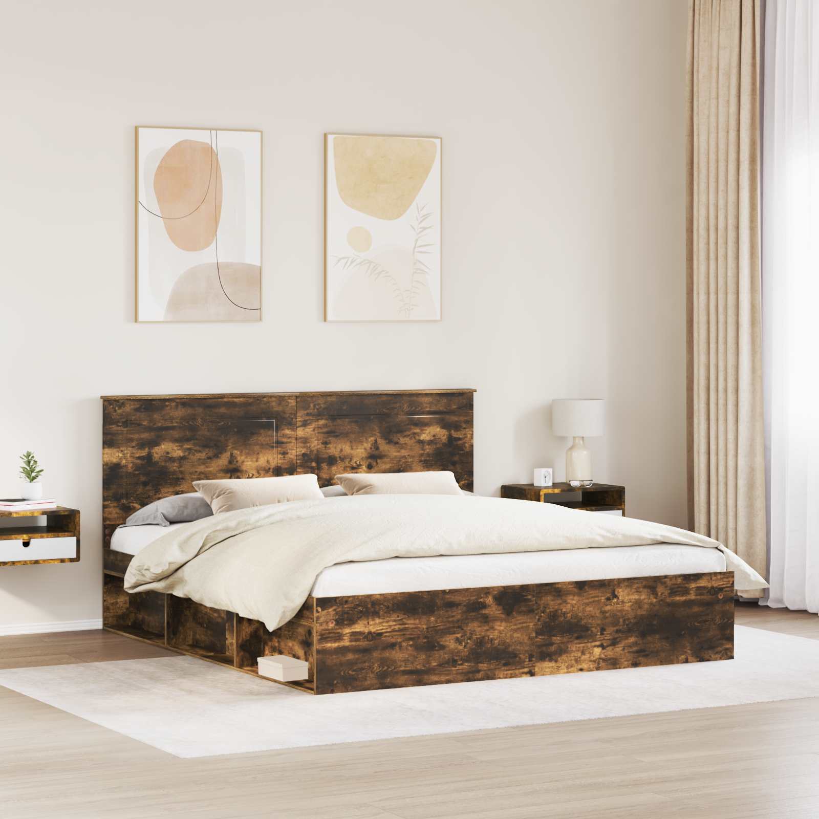 Cadre de lit chêne fumé 180 x 200 cm en bois de pin massif - 3