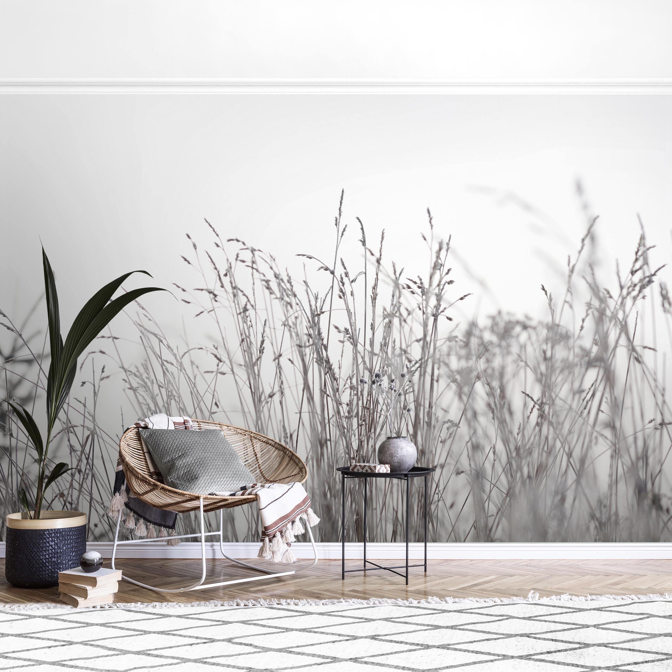 Papel pintado fotomural botánico gramíneas rústico romántico flores 301 - salón dormitorio cocina pasillo - tnt 384 x 255 cm premium