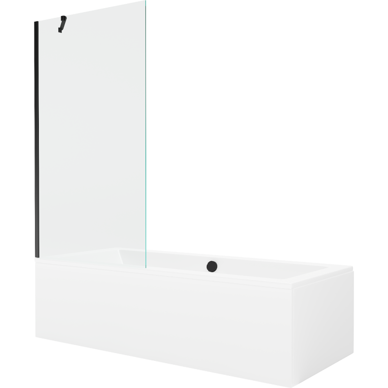 Mexen Cube wanna prostokątna 180 x 80 cm z obudową i parawanem 1-skrzydłowym 90 cm, transparent, czarny - 550518080X9509000070