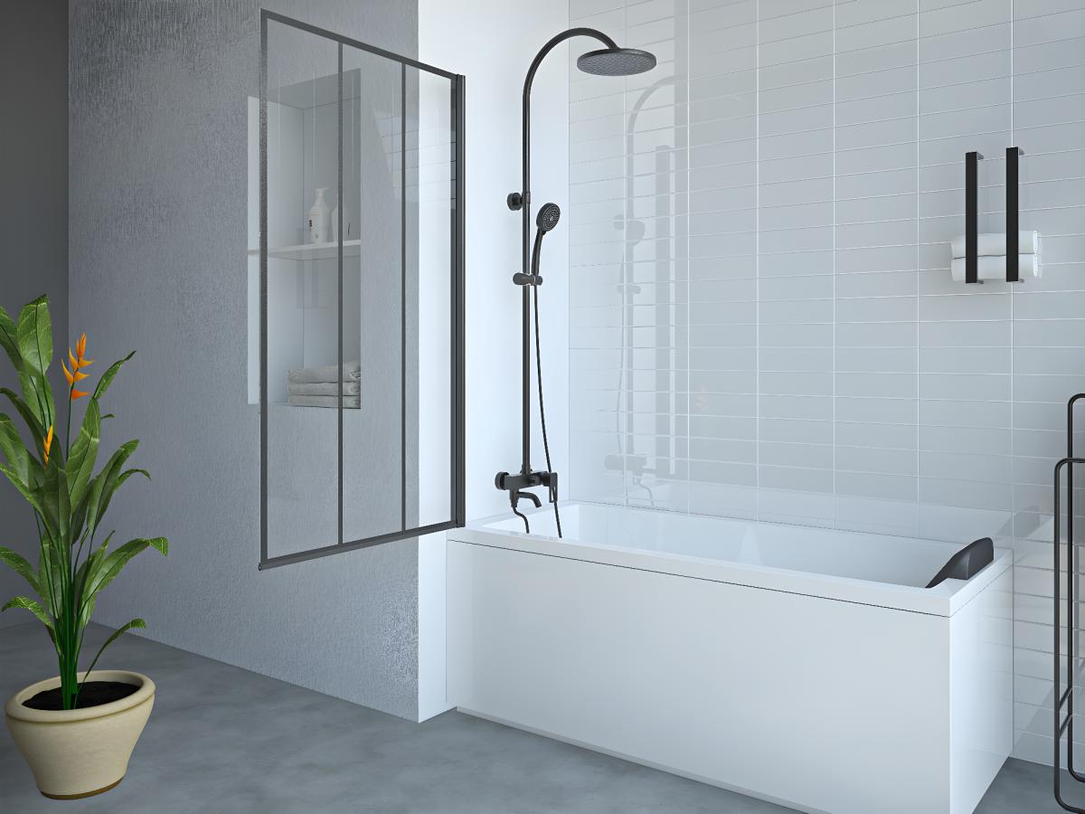 Pare-baignoire pivotant noir mat look atelier - 80 x 140 cm - DOLANA - 6