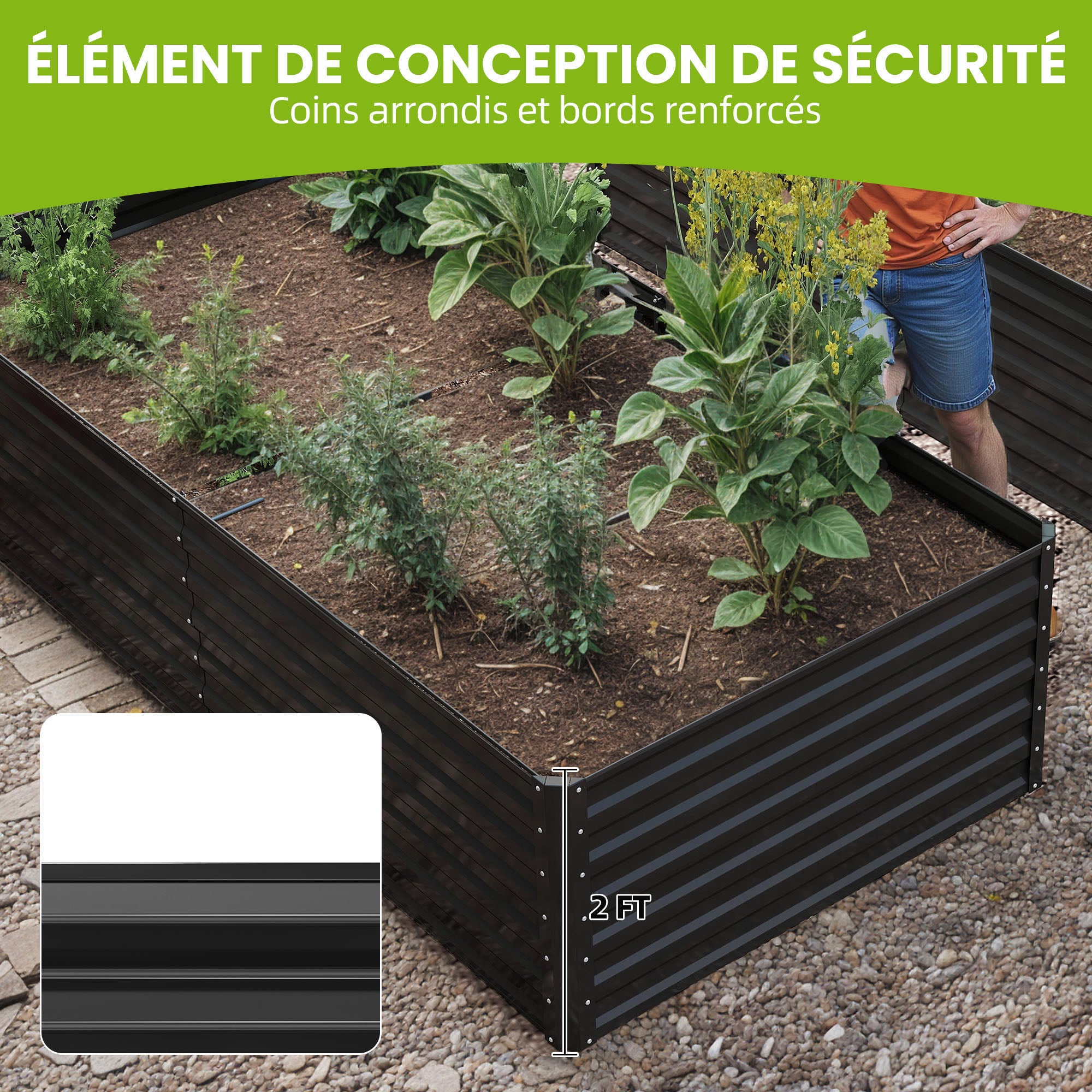 Lot de 2 Carré Potager de Jardin, 180x90x60 cm, Lit Jardinière surélevée, en Métal pour Jardin Forme carrée - 7