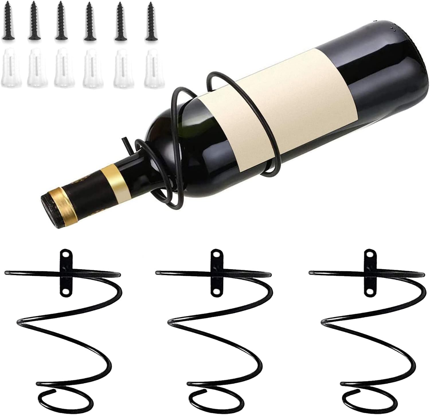 3 spiralne stojaki na wino montowane na ścianie, umożliwiające wieszanie butelek czerwonego wina, do baru, restauracji i na imprezę.