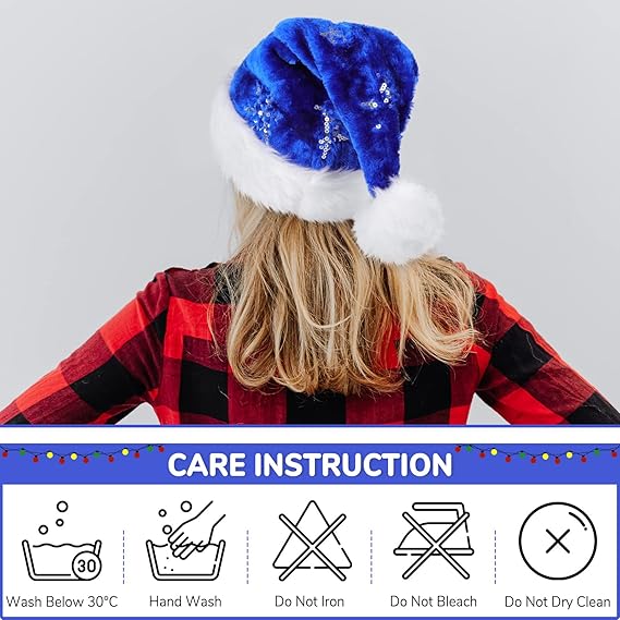 1 sztuka (30*45 cm) Niebieska czapka świąteczna dla dorosłych z podszewką, unisex, ciepłe akcesoria do czapek świątecznych Czapka świąteczna i noworoc - 5