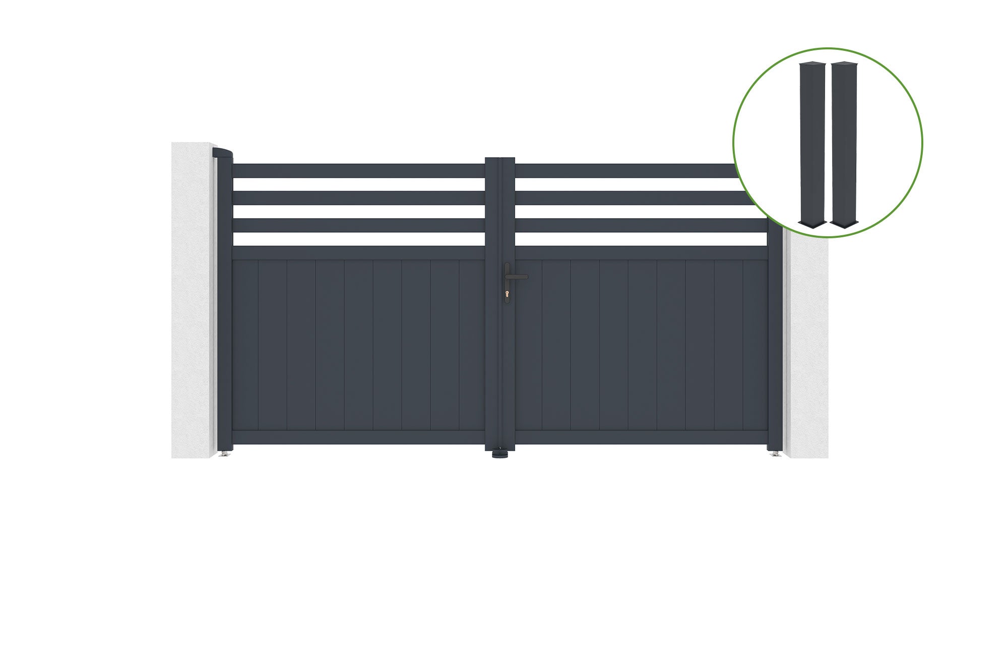 Brama skrzydłowa 3m NEVIS wys. 160cm aluminium szare + 2 słupki 20x20cm wys. 190