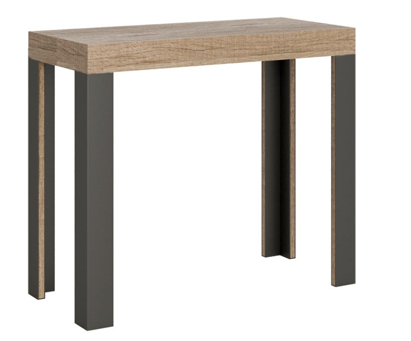Console extensible bois avec 4 pieds bois et acier anthracite Liva ...