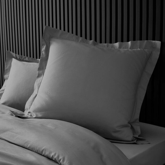 Taie d’oreiller 63 x 63 cm en percale Acier – Volant plat & point bourdon - 5