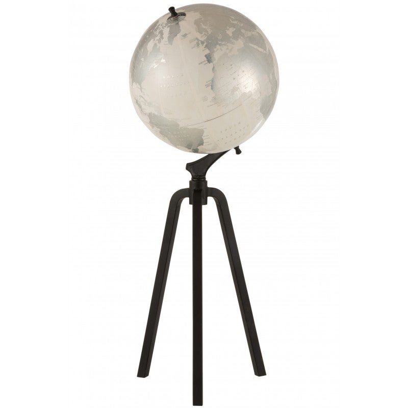 GLOBO TERRAQUEO NEGRO CON PLATA BASE CROMADA 14CM. ESTUDIANTES GLOBOS