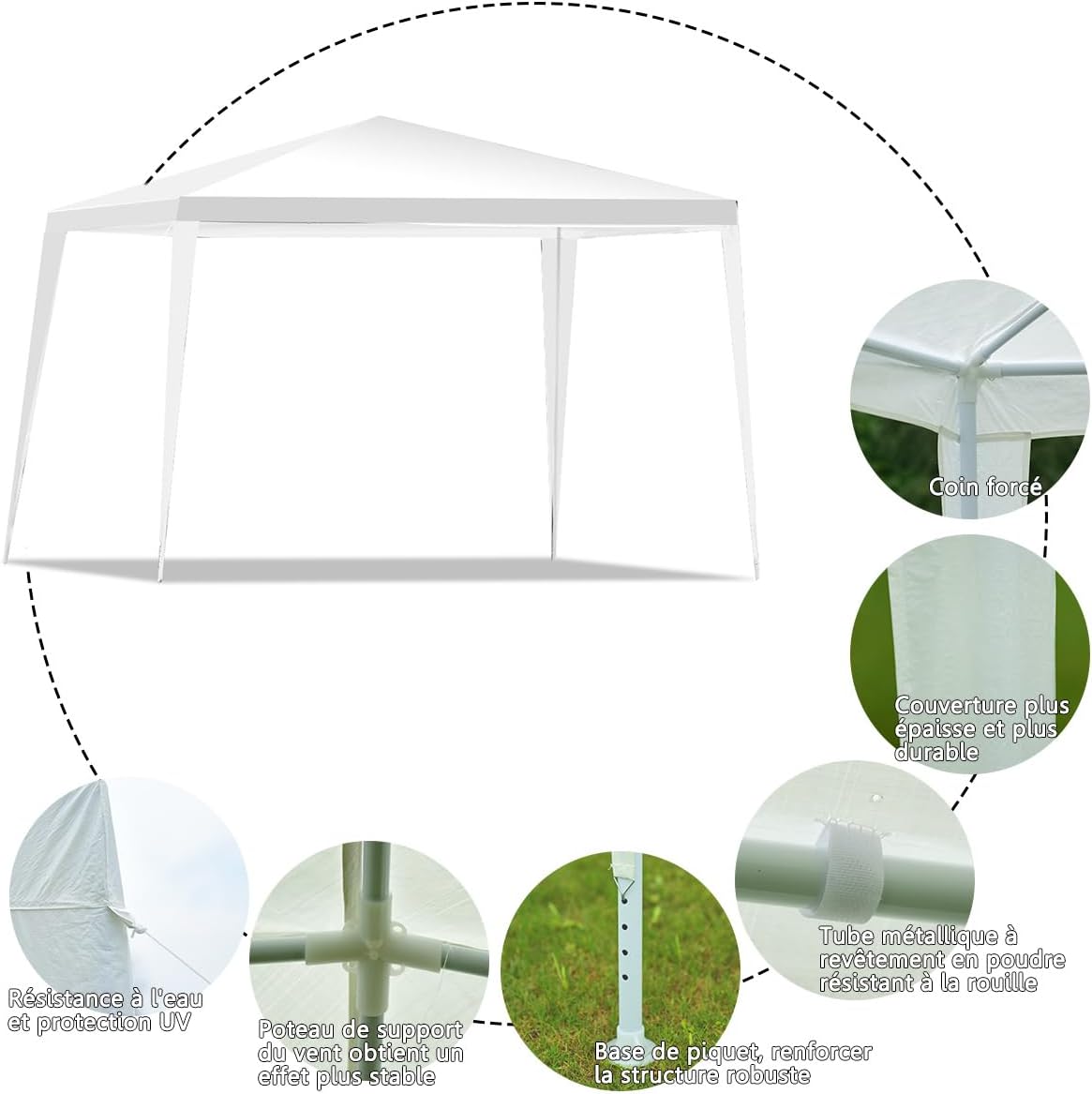 Tonnelle de Jardin Instantanée Pliable 3 x3 M, Tente de Jardin avec Piquets Cordes à Vent, Blanc - 4