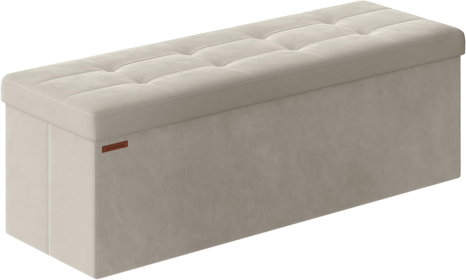 Songmics  Puff Almacenaje, Baúl De Almacenaje Plegable, 38 X 110 X 38 Cm, Taburete Reposapiés, Banco De Cubo, Soporta Hasta 300 Kg, Blanco/Crema , Leroy Merlin