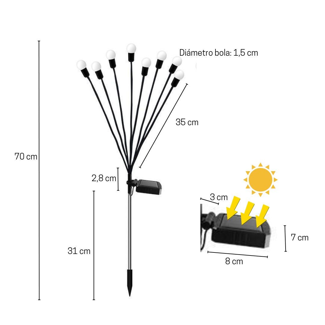 Pack de 2 lampes solaires pour l'extérieur, piquet de jardin avec 8 lumières LED chaudes 2400K - 5