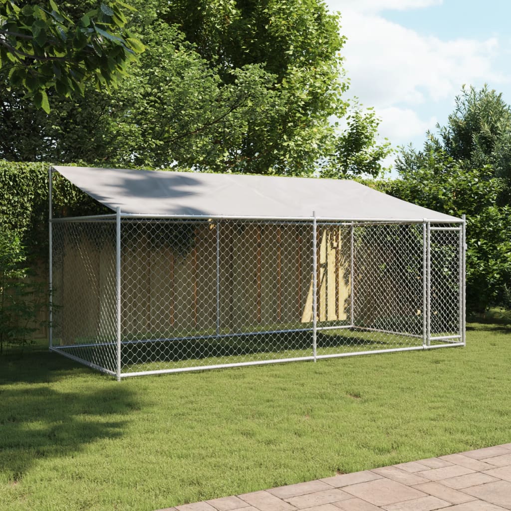 Telhado e porta da gaiola para cães em aço galvanizado cinza 4x2x2 m - COMFORTXL - 3