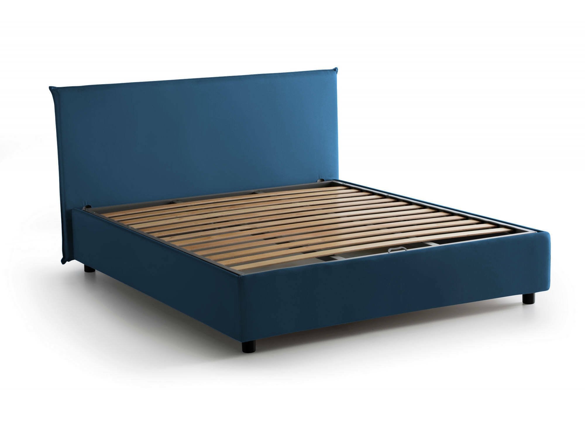 Lit double Bernadette, Lit coffre avec revêtement en tissu, 100% Made in Italy, Ouverture frontale, avec matelas 140x200 cm inclus, Bleu - 8