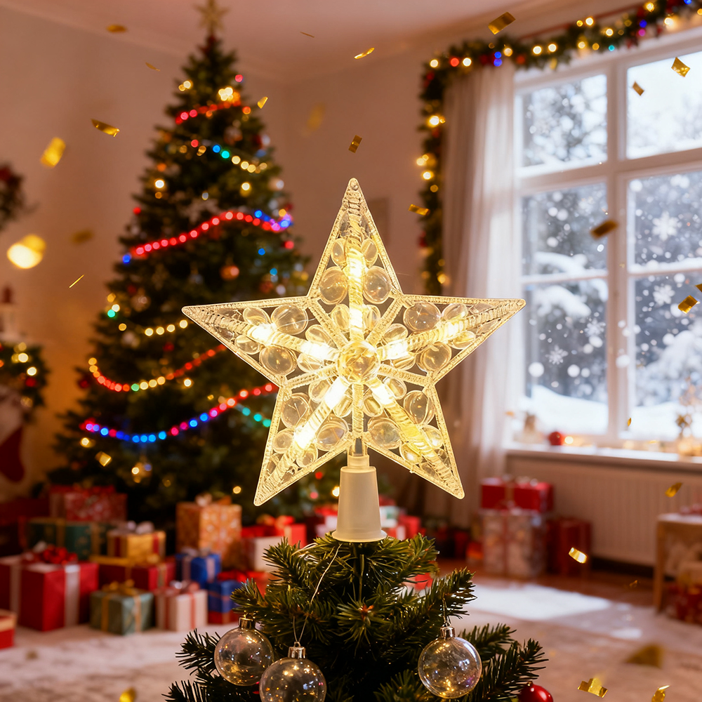 Décoration de sapin de Noël avec LED, Étoile décorative pour sapin de Noël, Décoration de Noël à piles, Lumière LED pour sapin de Noël, 30 cm - 3