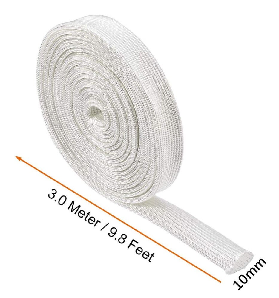 Protetor de Cabo com Manga de Isolamento Trançada em Fibra de Vidro de Alta Temperatura de 3 Metros e 10mm, Branco - 2