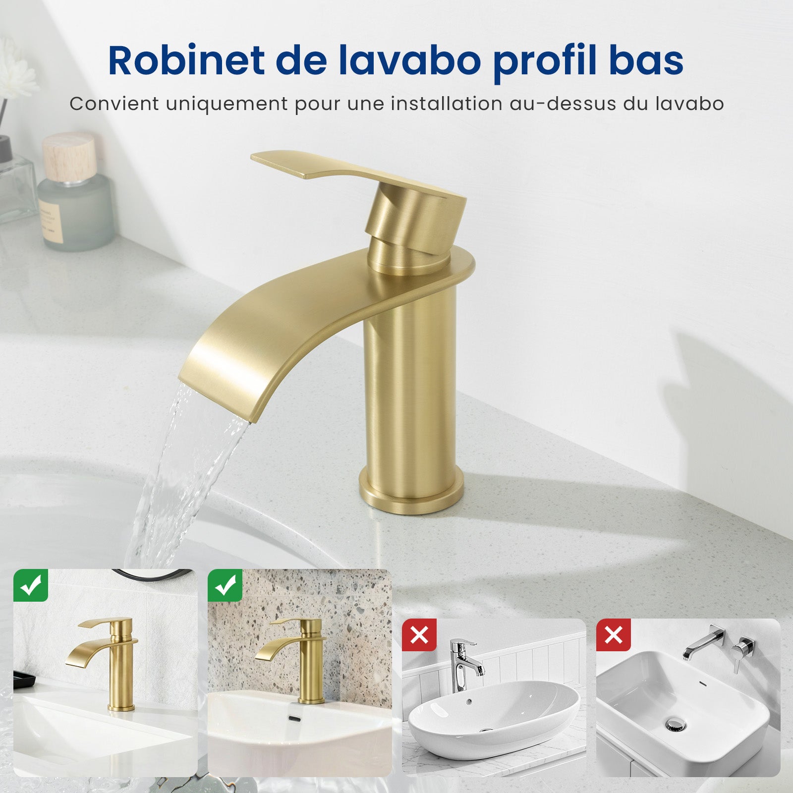 CECIPA MAX Robinet de lavabo en Acier inoxydable Mitigeur de lavabo dorée Mitigeur M Robinet salle de bain en cascade - 5