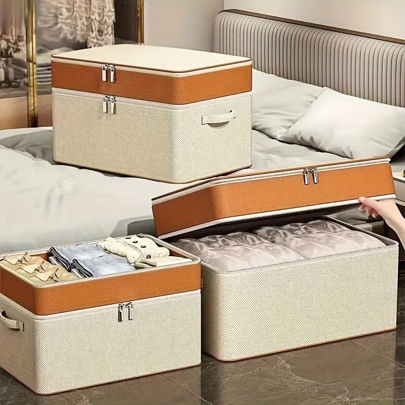 Set di 2 grandi scatole di stoccaggio con coperchio - Doppio strato - Per vestiti, piumini e altro, 70 x 50 x 40 cm - 5