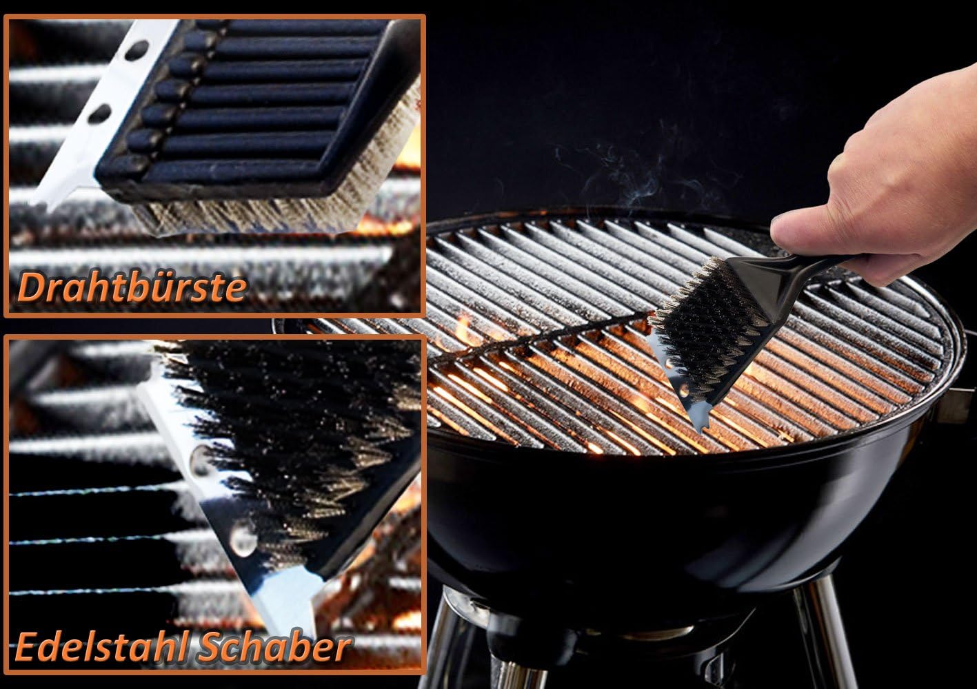 ALPHA DIMA Barbecue Pennello-18 Professional Heavy Duty Barbecue Cleaner Tools,3 in Acciaio INOX Spazzole in 1 – Perfetto per Pulire Weber,Porcellana ,Charbroil e Infrarossi Griglie Barbecue Griglie