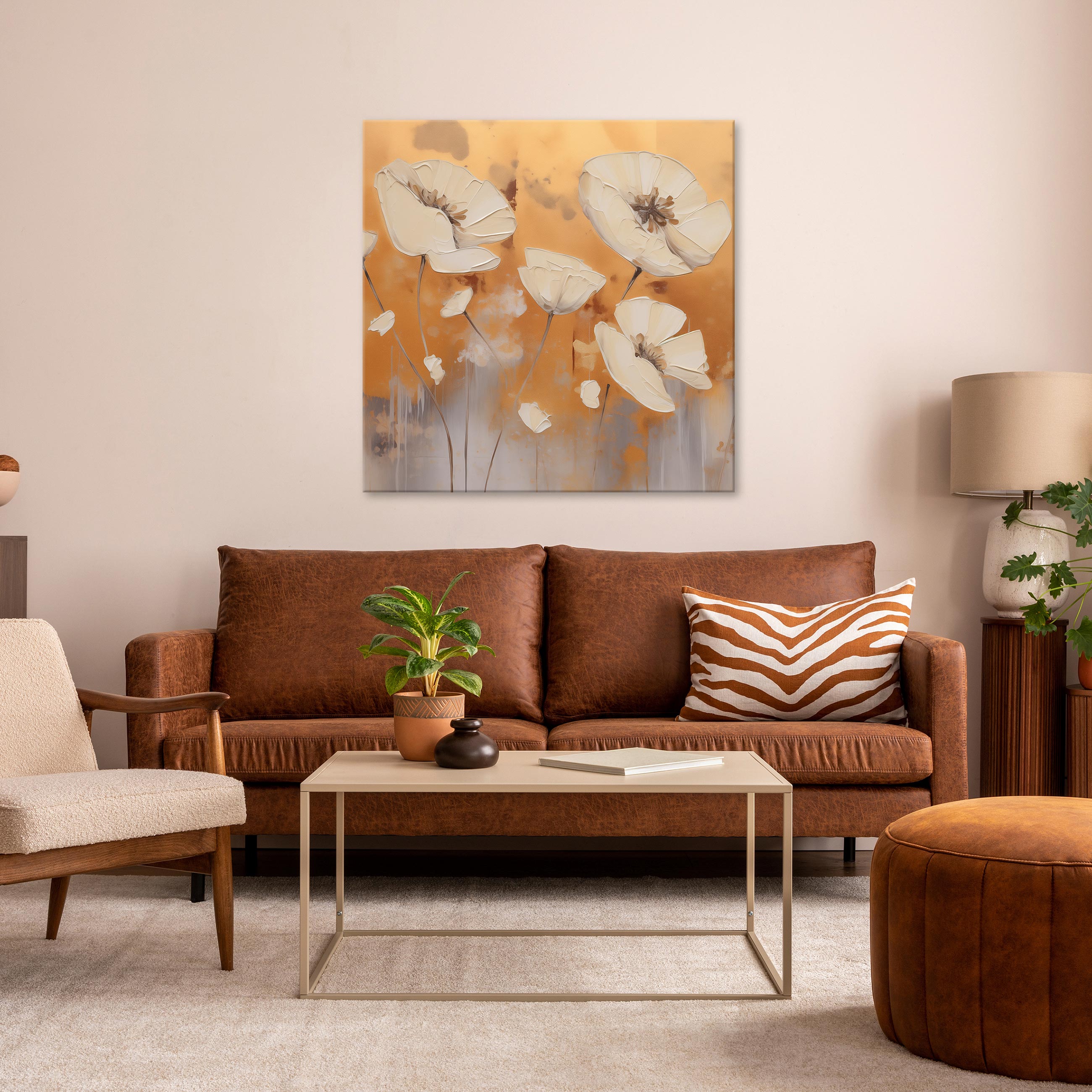Impression sur Toile Fleurs Glamour Or Boho Art Moderne 80x80 cm XXL Tableau Décoration Murale Intissée pour Salon Chambre pret a accroche - 2