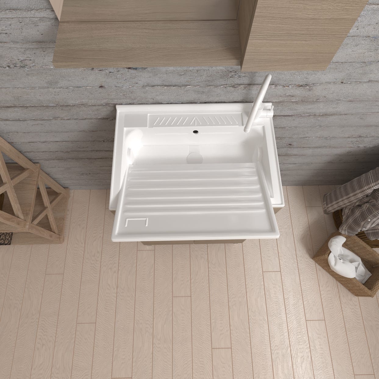 Lavatoio 50x50 con ante quercia naturale e tavola lavapanni | Pratico - 4