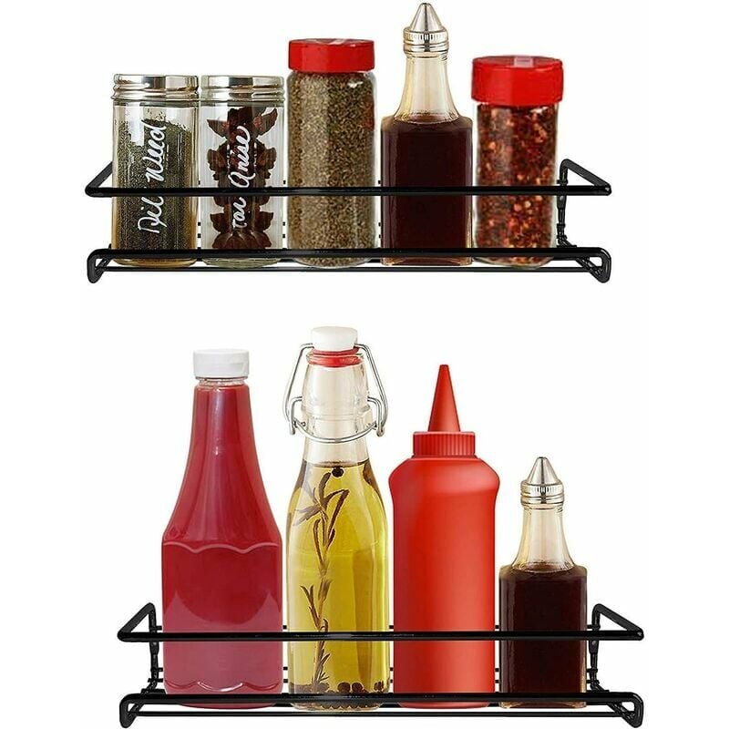 Étagère à épices murale noire (ensemble de 4) - Pour murs de cuisine et armoires à un niveau - Étagère à épices murale pour cuisine - 4