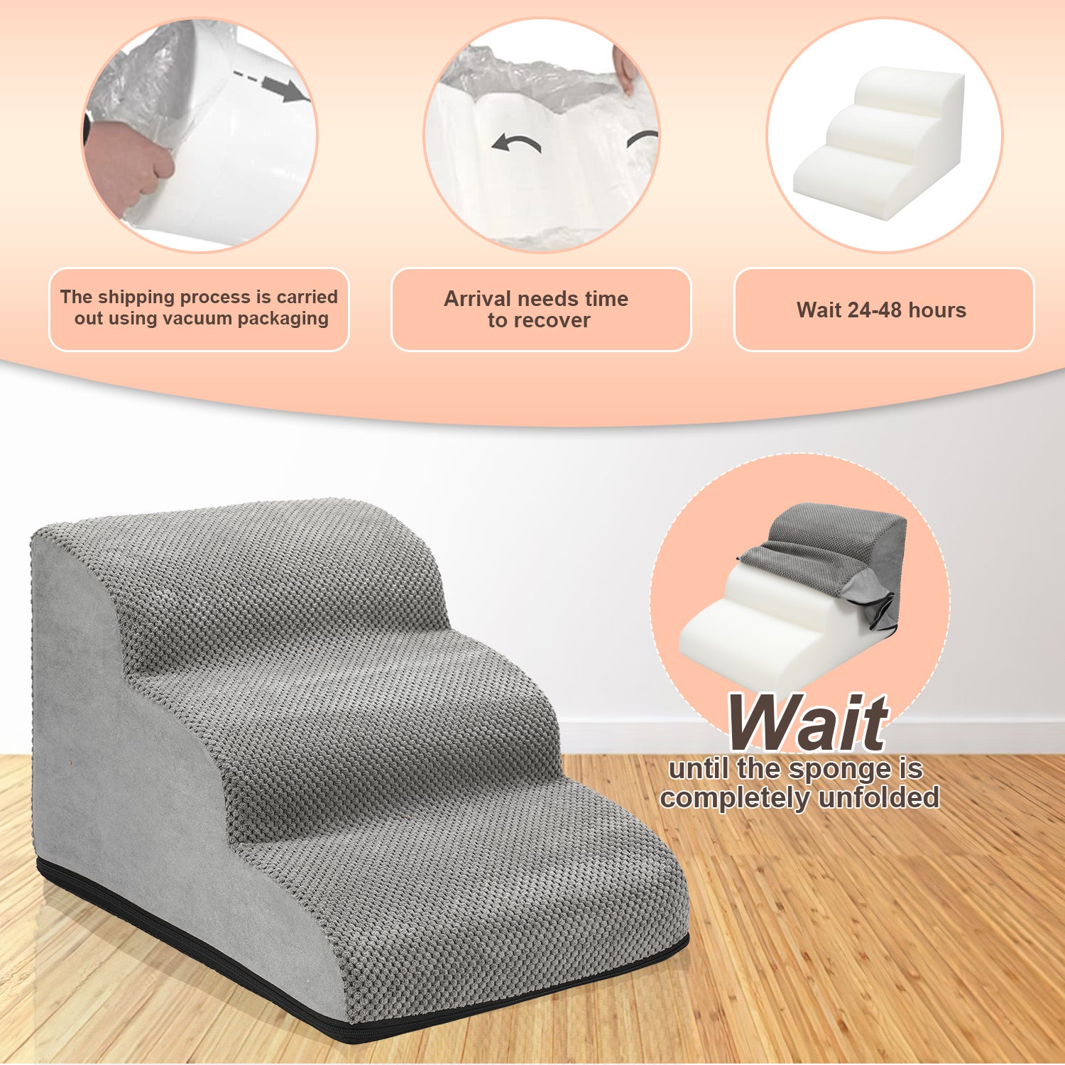 Escalier pour animaux de compagnie en mousse haute densité à 3 marches, rampe antidérapante pour chien/chat, exercice pour animaux de compagnie - 4