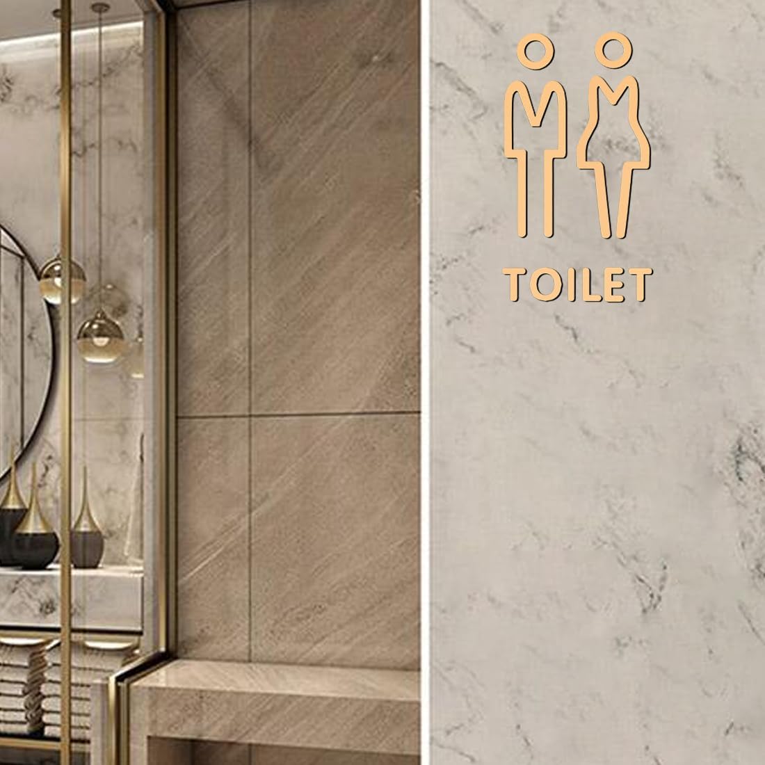 Cartello dorato, adesivi per WC, cartello per porta del bagno - Cartello adesivo per la porta del bagno per uomini e donne - Adesivi per porte di bagn - 5